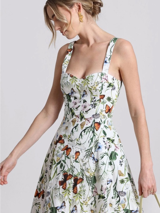 Avec Les Filles Dresses & Skirts - Avec Les Filles Butterfly Floral Botanical Fit Flare Midi Dress 12 Wedding Guest